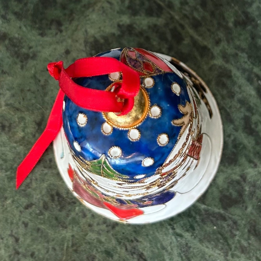 Christmas Bell Ornament Cloisonne Enamel Santa Snowman Tree Dillards 2002 - Picture 5 of 6
